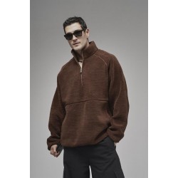 Dik Yaka Fermuarlı Cepli Reglan Kol Oversize Kalıp Erkek Polar S