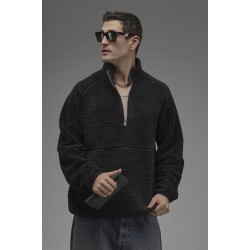 Dik Yaka Fermuarlı Cepli Reglan Kol Oversize Kalıp Erkek Polar S