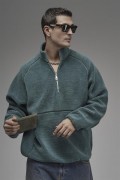 Dik Yaka Fermuarlı Cepli Reglan Kol Oversize Kalıp Erkek Polar S