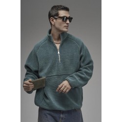 Dik Yaka Fermuarlı Cepli Reglan Kol Oversize Kalıp Erkek Polar S