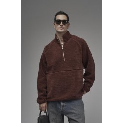 Dik Yaka Fermuarlı Cepli Reglan Kol Oversize Kalıp Erkek Polar S