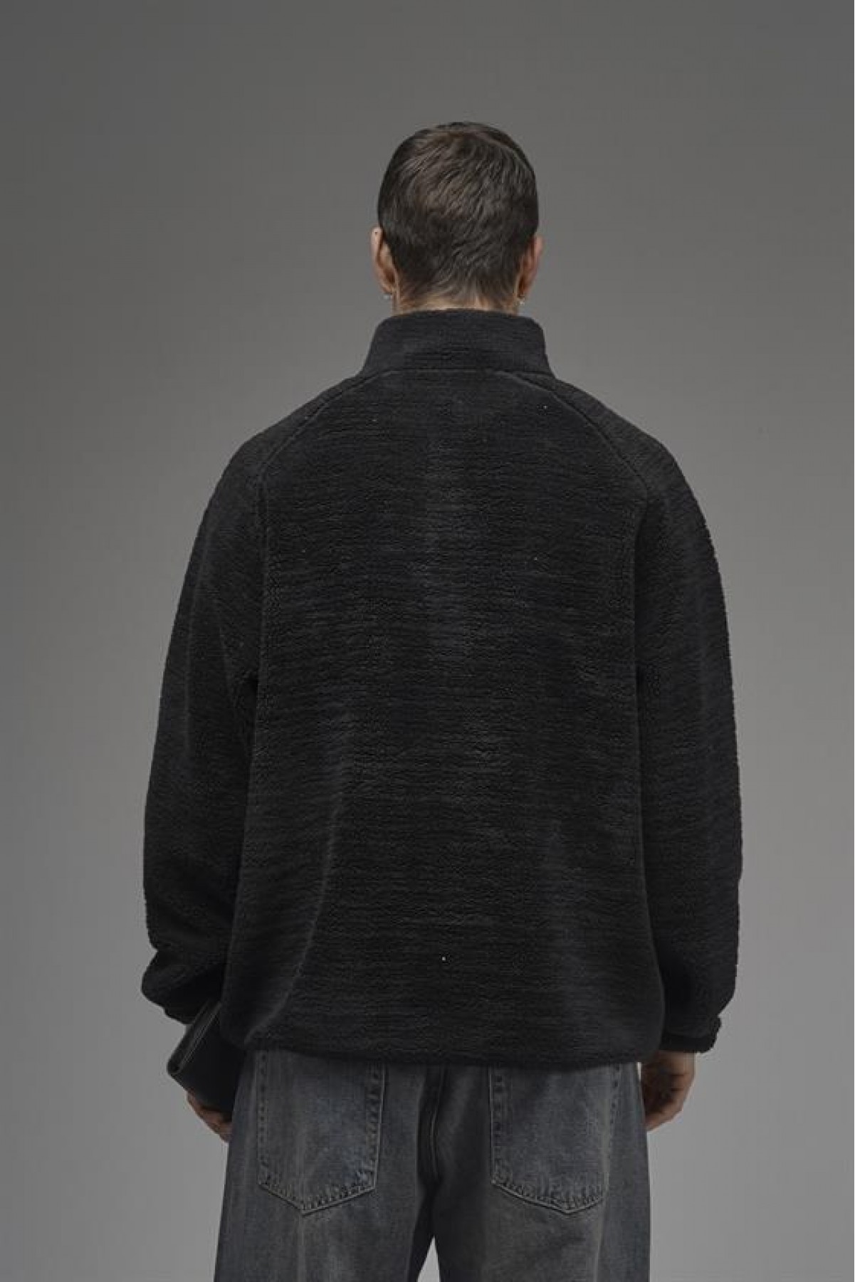 Dik Yaka Fermuarlı Cepli Reglan Kol Oversize Kalıp Erkek Polar S