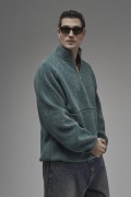 Dik Yaka Fermuarlı Cepli Reglan Kol Oversize Kalıp Erkek Polar S