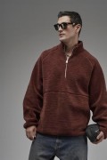 Dik Yaka Fermuarlı Cepli Reglan Kol Oversize Kalıp Erkek Polar S