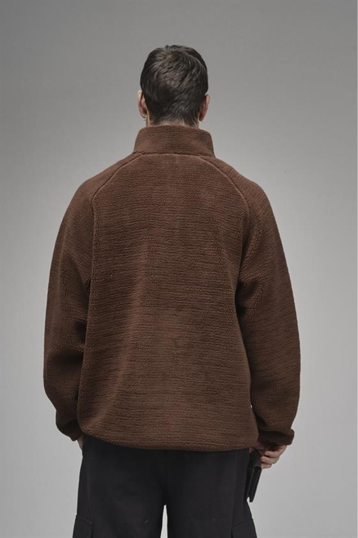 Dik Yaka Fermuarlı Cepli Reglan Kol Oversize Kalıp Erkek Polar S