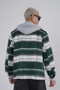 Kapuşonlu Ekoseli Unisex Kaşe Gömlek S