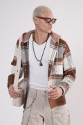 Kapuşonlu Ekoseli Unisex Kaşe Gömlek S