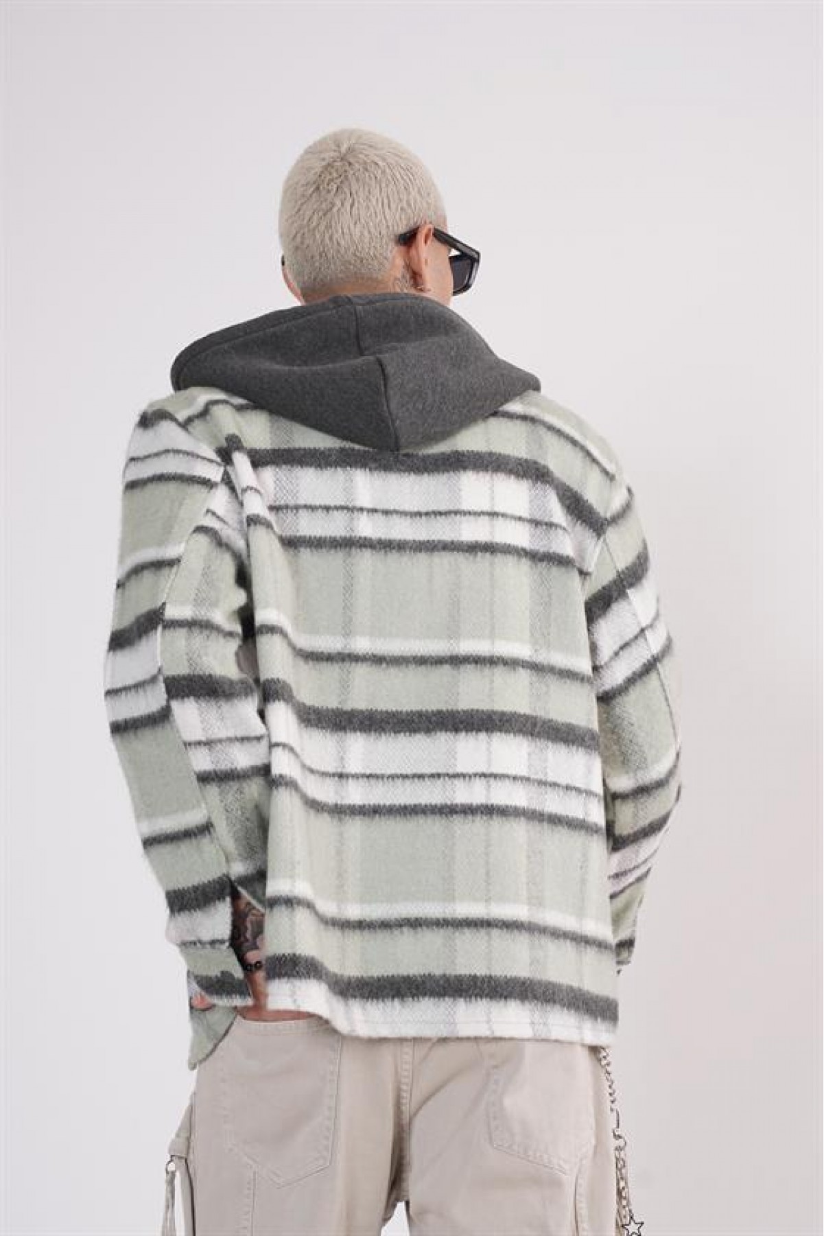 Kapuşonlu Ekoseli Unisex Kaşe Gömlek S