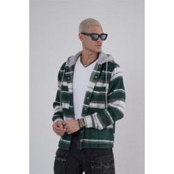 Kapuşonlu Ekoseli Unisex Kaşe Gömlek S