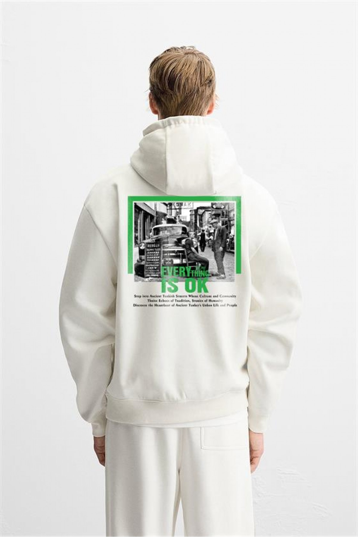 Kapuşonlu Everything Baskılı Oversize Kalıp Hoodie S