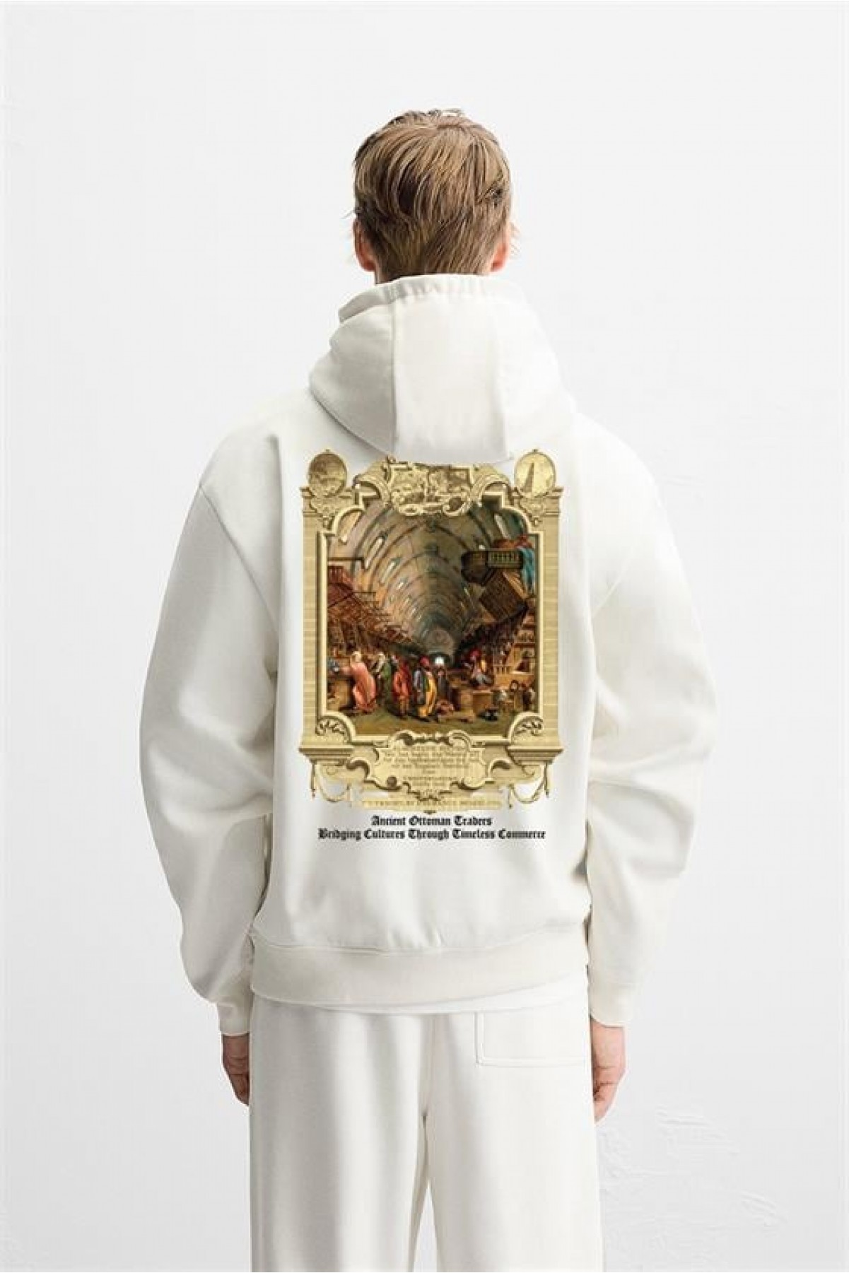 Kapuşonlu Ottoman Vintage Baskılı Unisex Hoodie S