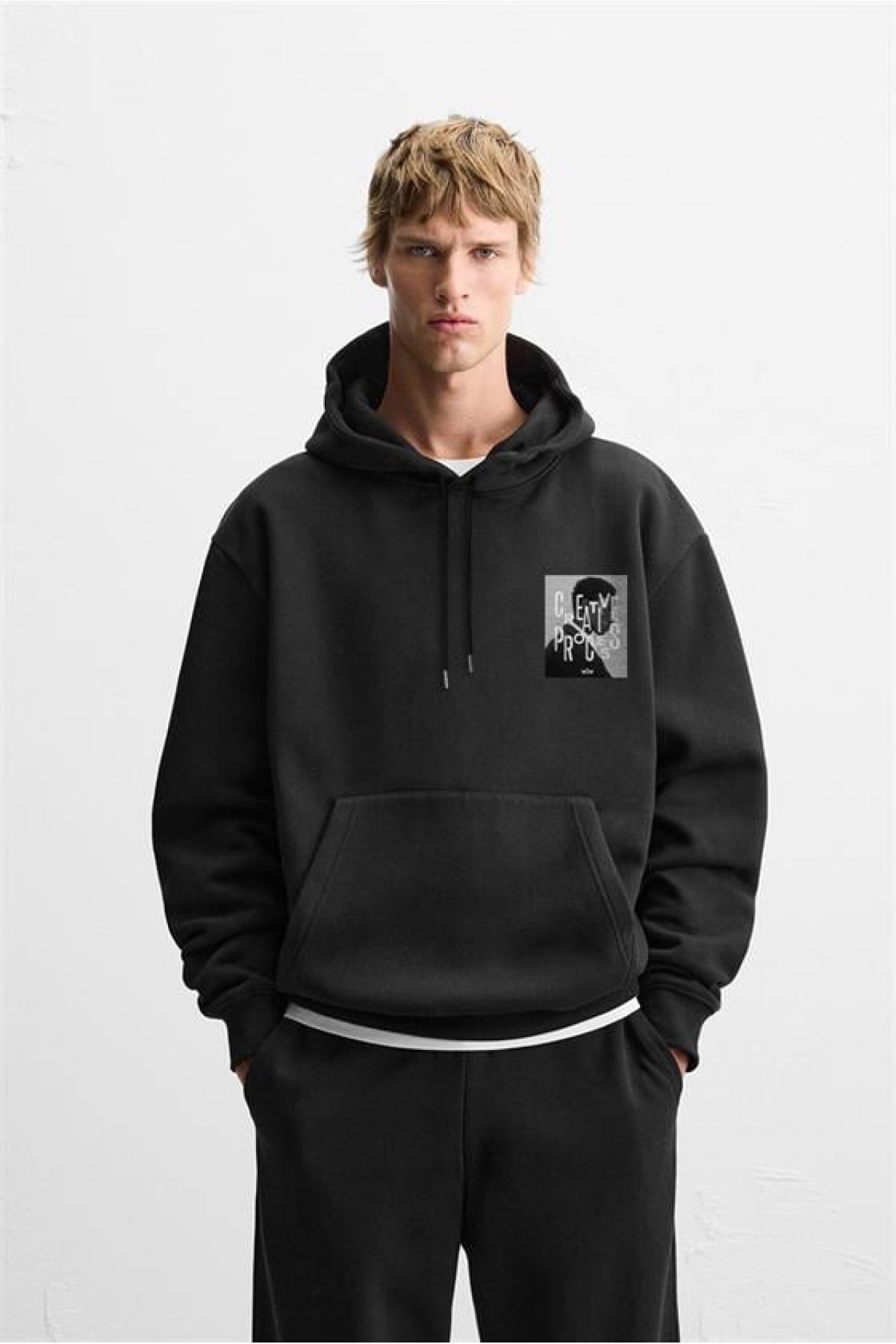 Kapuşonlu Oversize Kalıp Creative Proces Baskılı Hoodie S