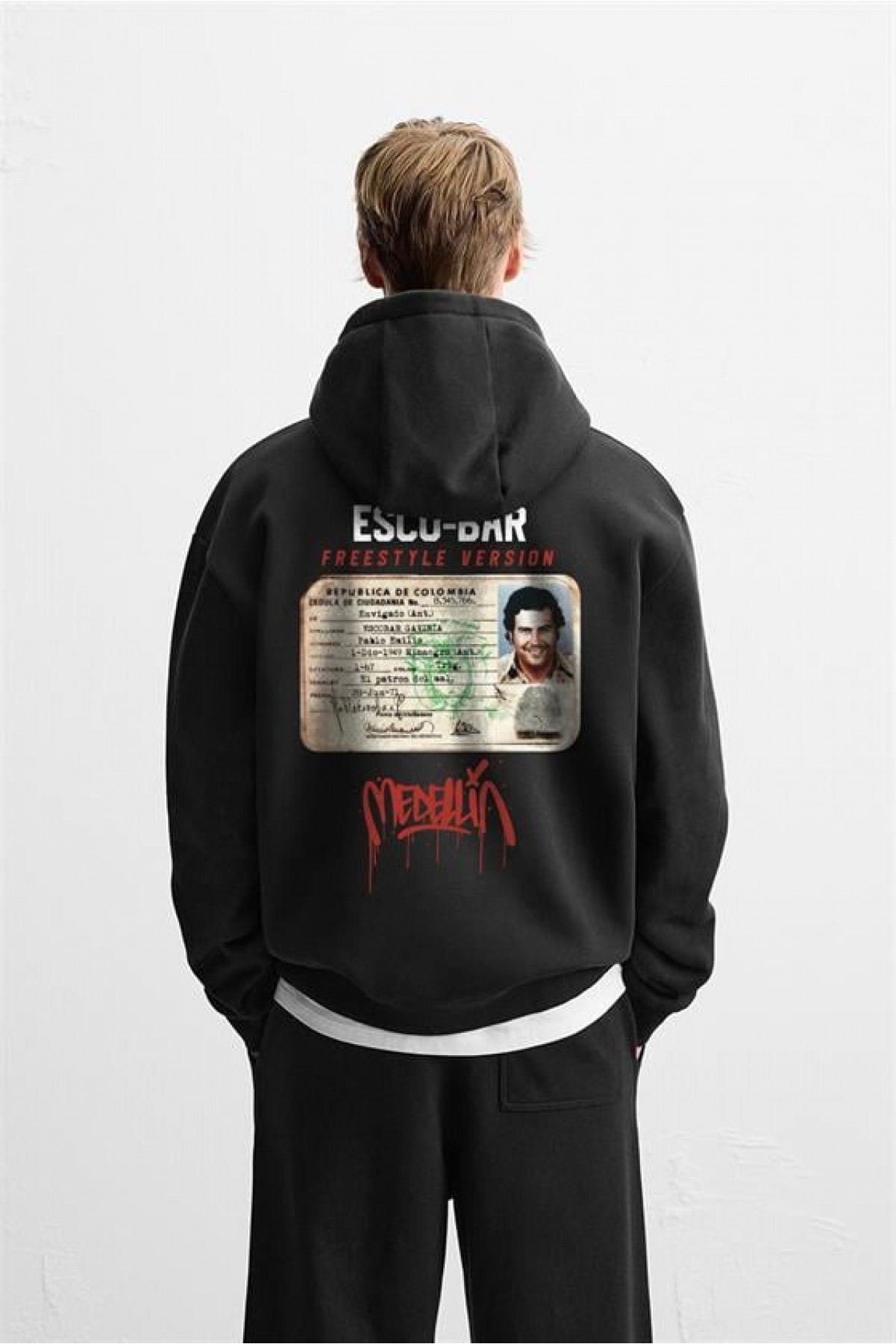 Kapuşonlu Oversize Kalıp Escobar Identity Baskılı Hooide S