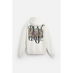 Kapuşonlu Play The Game Baskılı Unisex Hoodie S