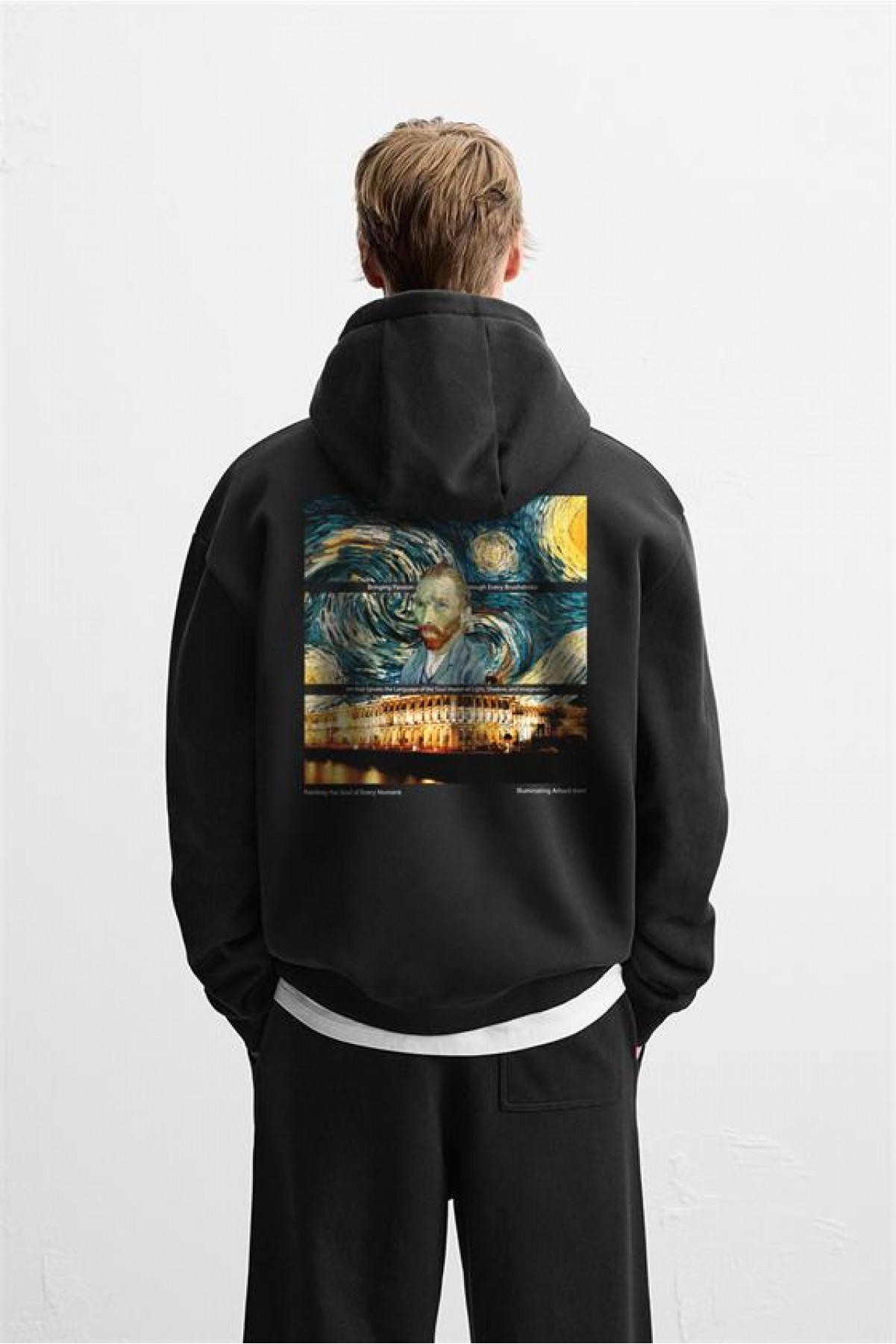 Kapuşonlu Van Goghe Baskılı Unisex Hoodie S