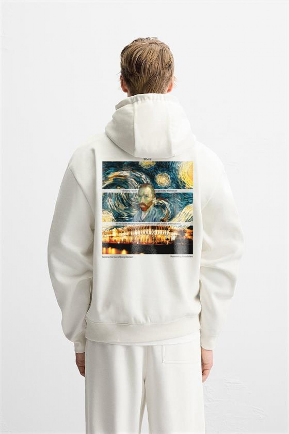 Kapuşonlu Van Goghe Baskılı Unisex Hoodie S