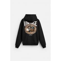 Kapuşonlu Vintage Baskılı Unisex Oversize Kalıp Hoodie S
