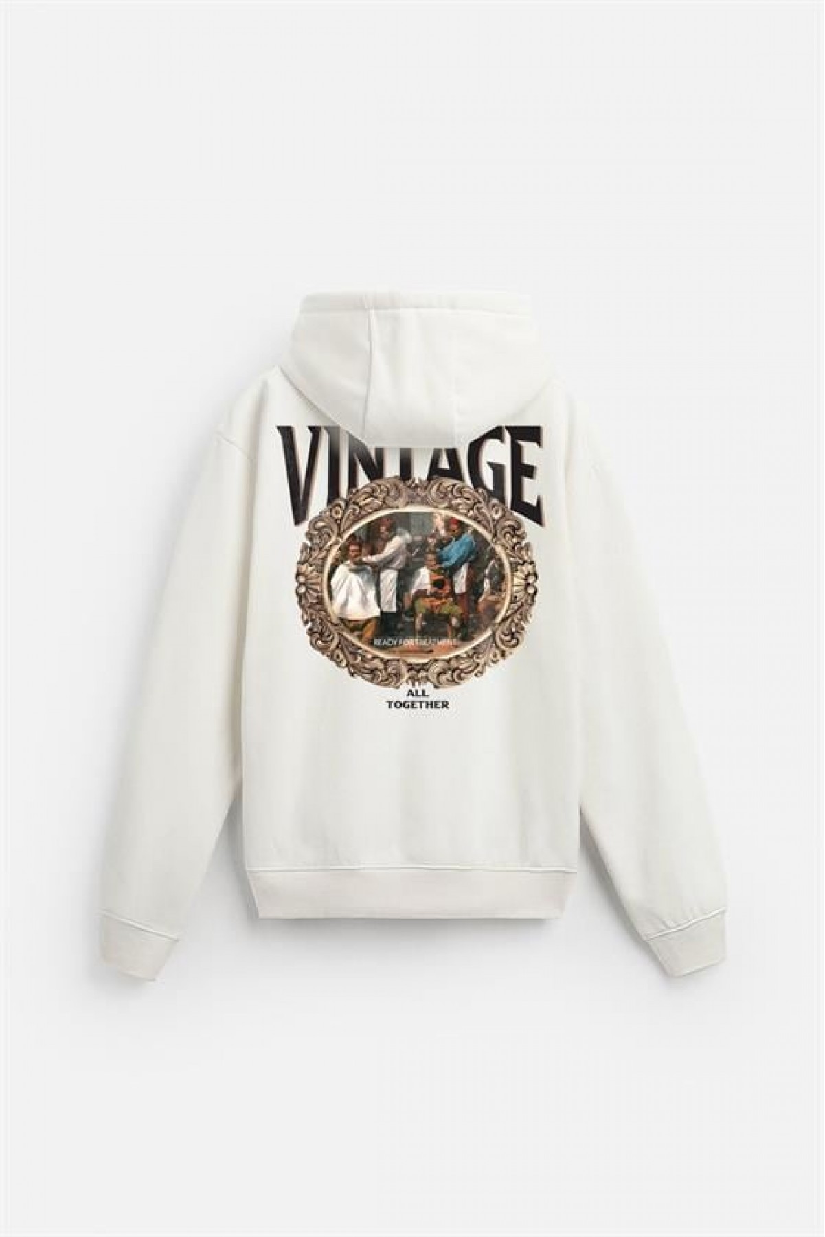 Kapuşonlu Vintage Baskılı Unisex Oversize Kalıp Hoodie S