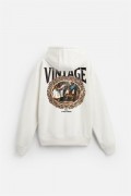 Kapuşonlu Vintage Baskılı Unisex Oversize Kalıp Hoodie S
