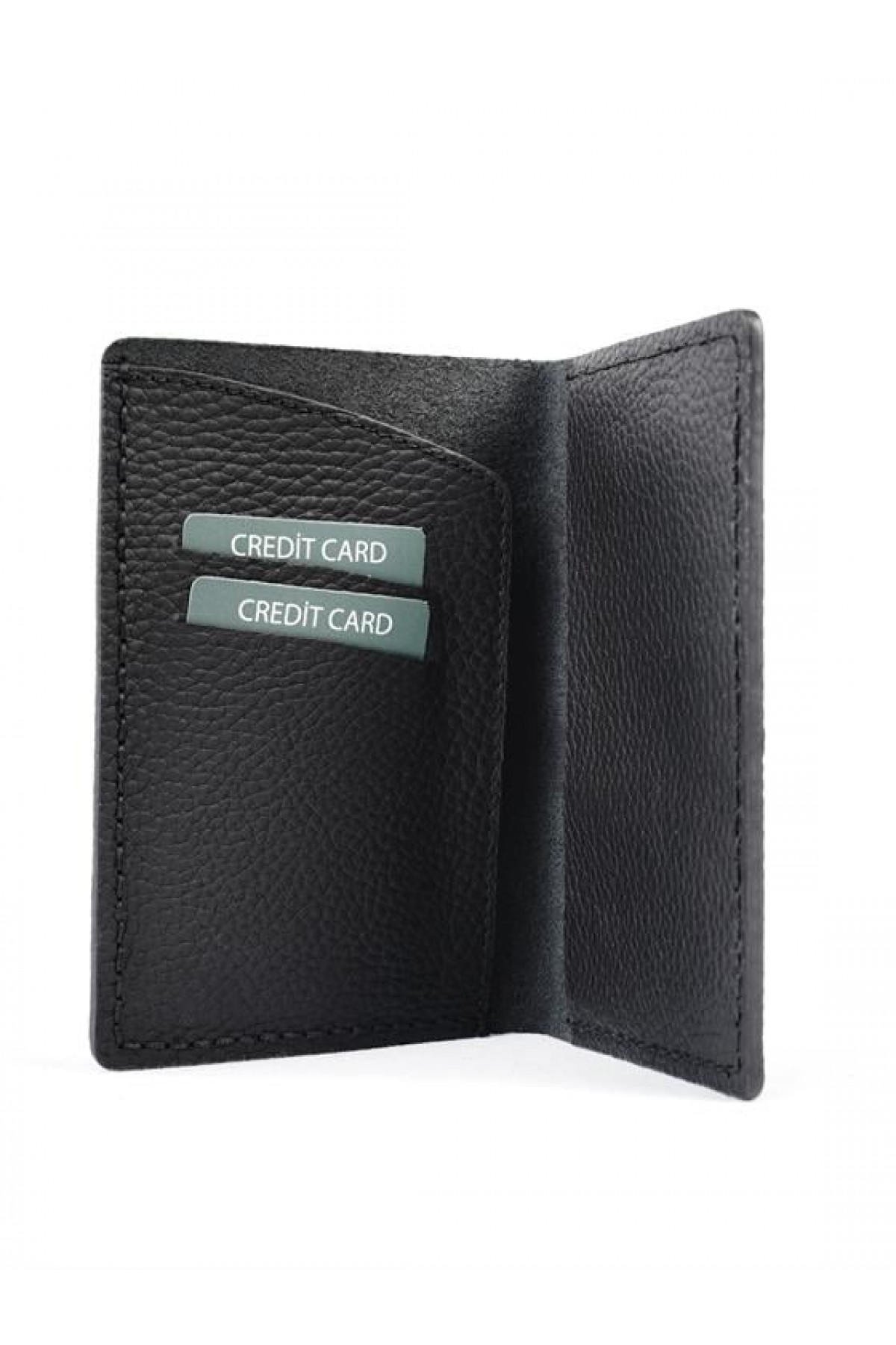 Kenarları Dikiş Detaylı Kartlık Hakiki Deri Cüzdan Tek Ebat