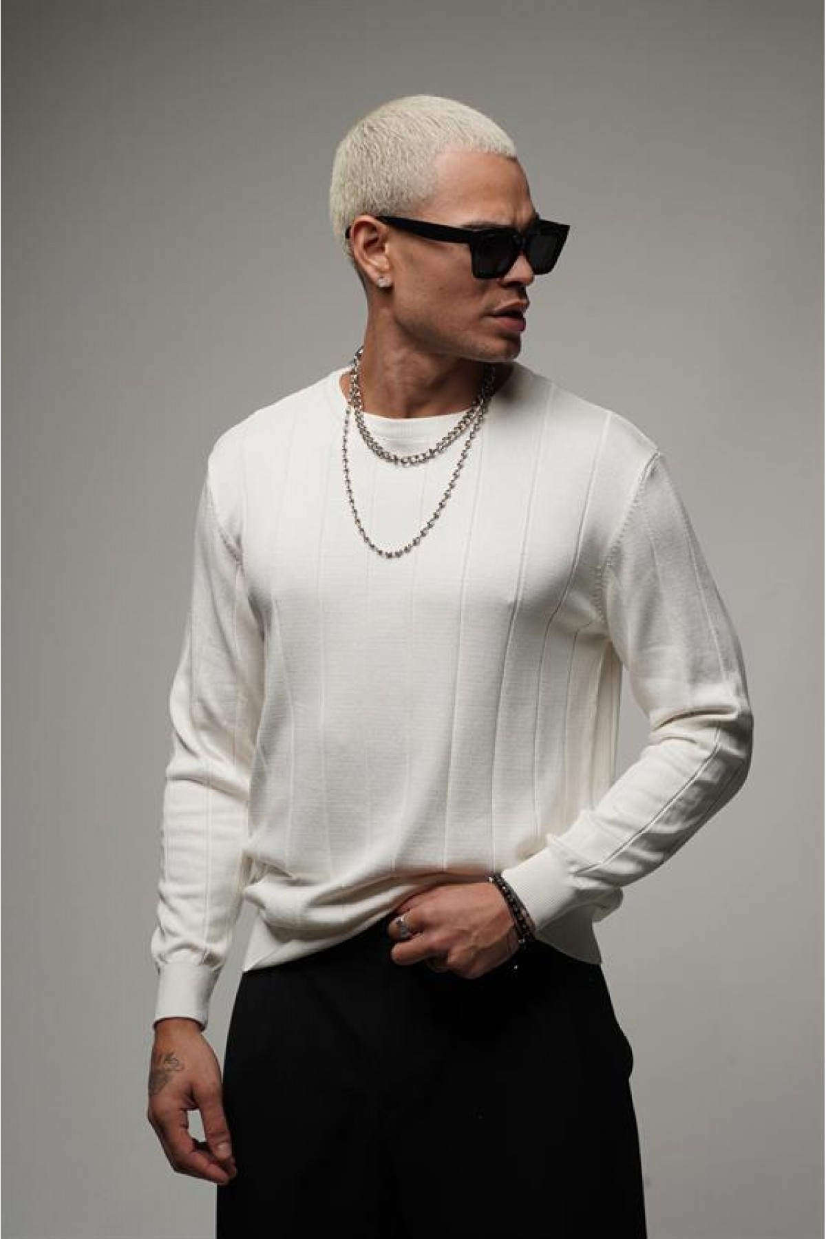 King Brich Bisiklet Yaka Fitilli Esnek Triko Kazak S