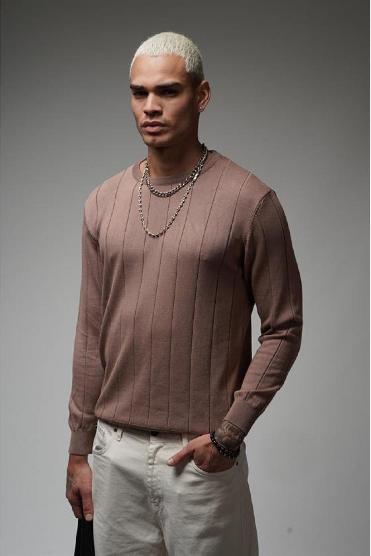 King Brich Bisiklet Yaka Fitilli Esnek Triko Kazak S