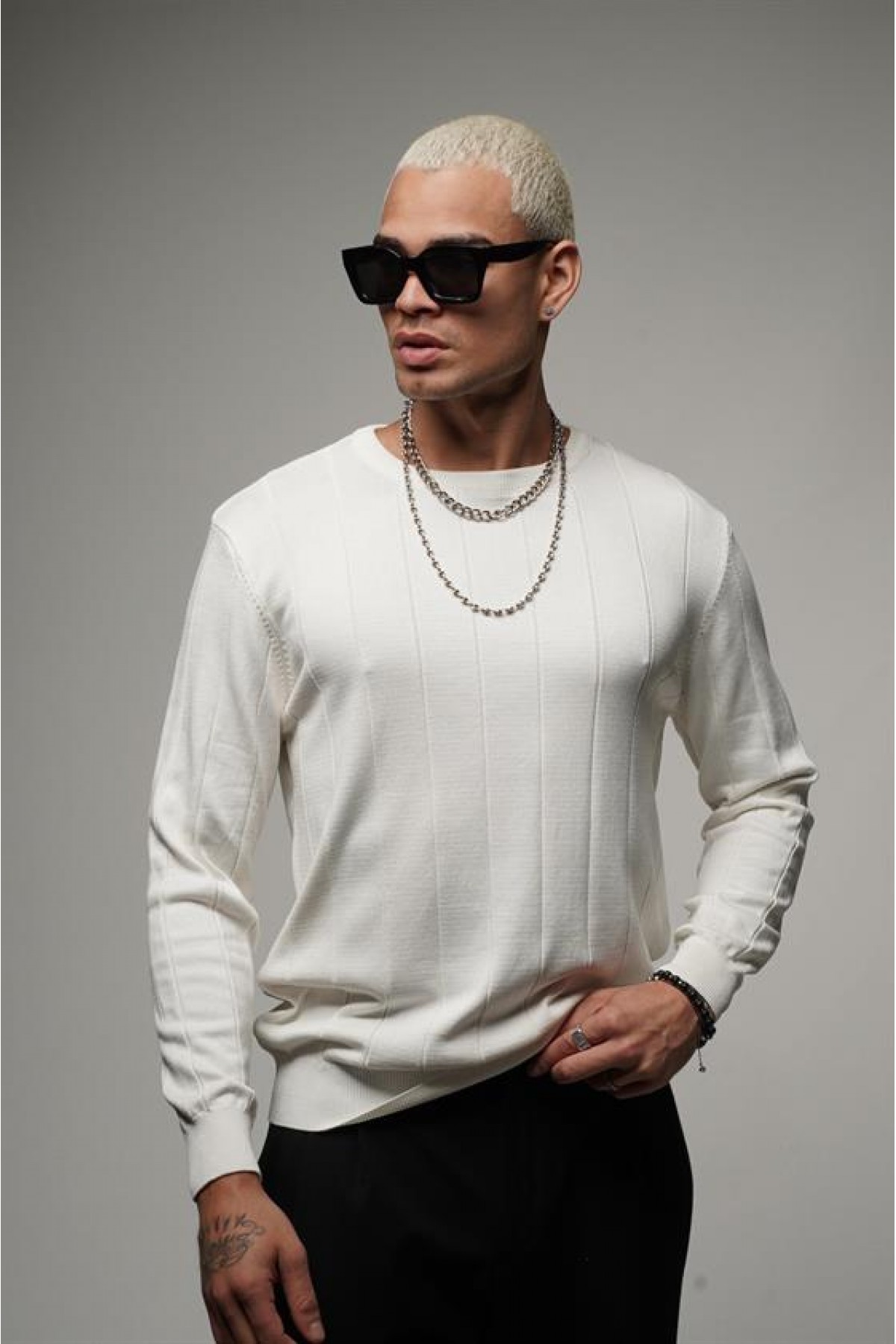 King Brich Bisiklet Yaka Fitilli Esnek Triko Kazak S