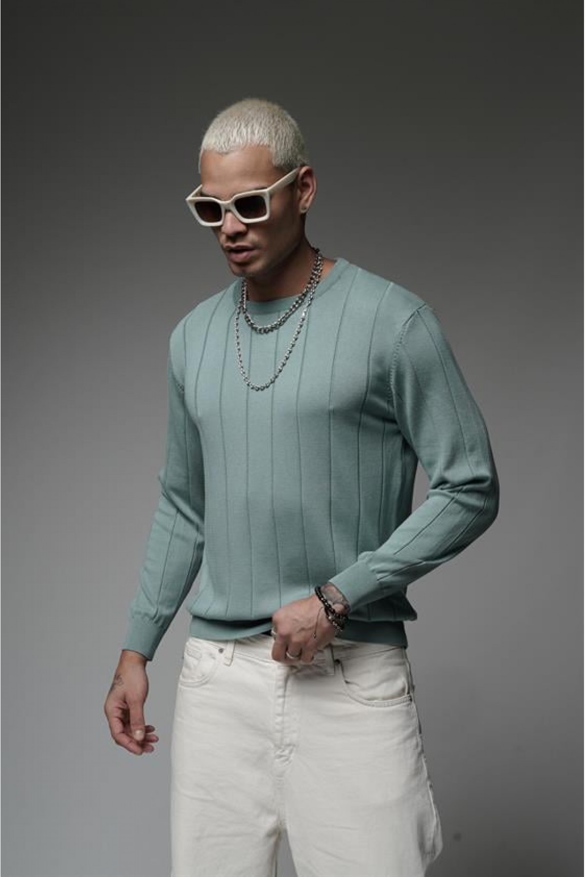 King Brich Bisiklet Yaka Fitilli Esnek Triko Kazak S