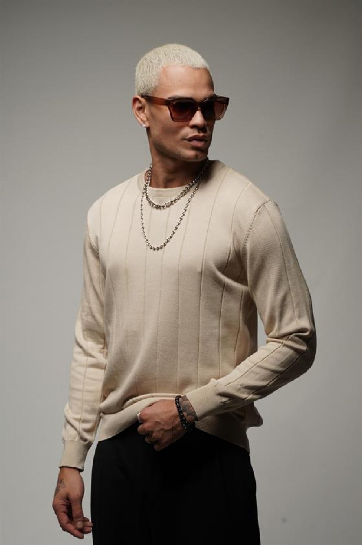 King Brich Bisiklet Yaka Fitilli Esnek Triko Kazak S