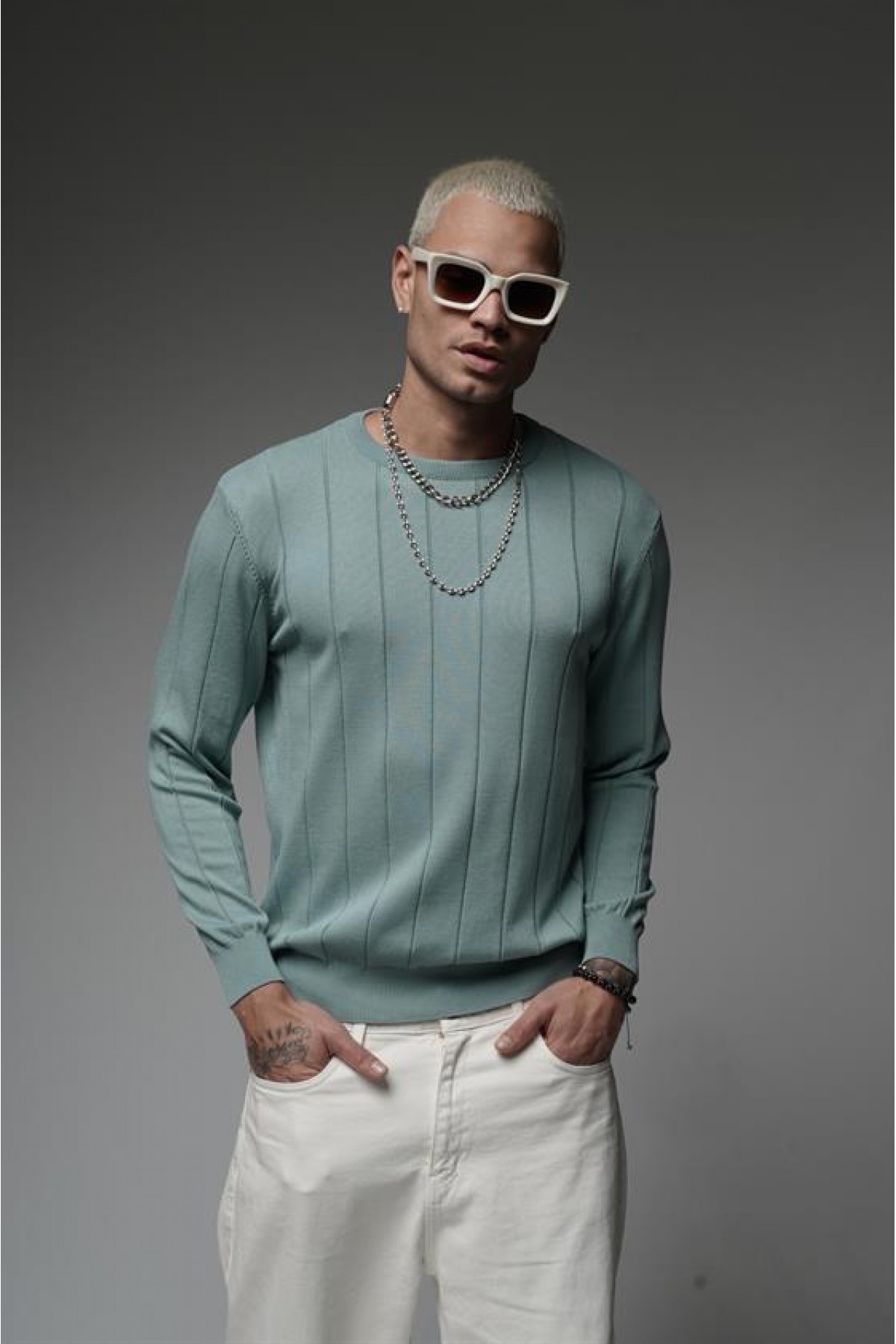 King Brich Bisiklet Yaka Fitilli Esnek Triko Kazak S