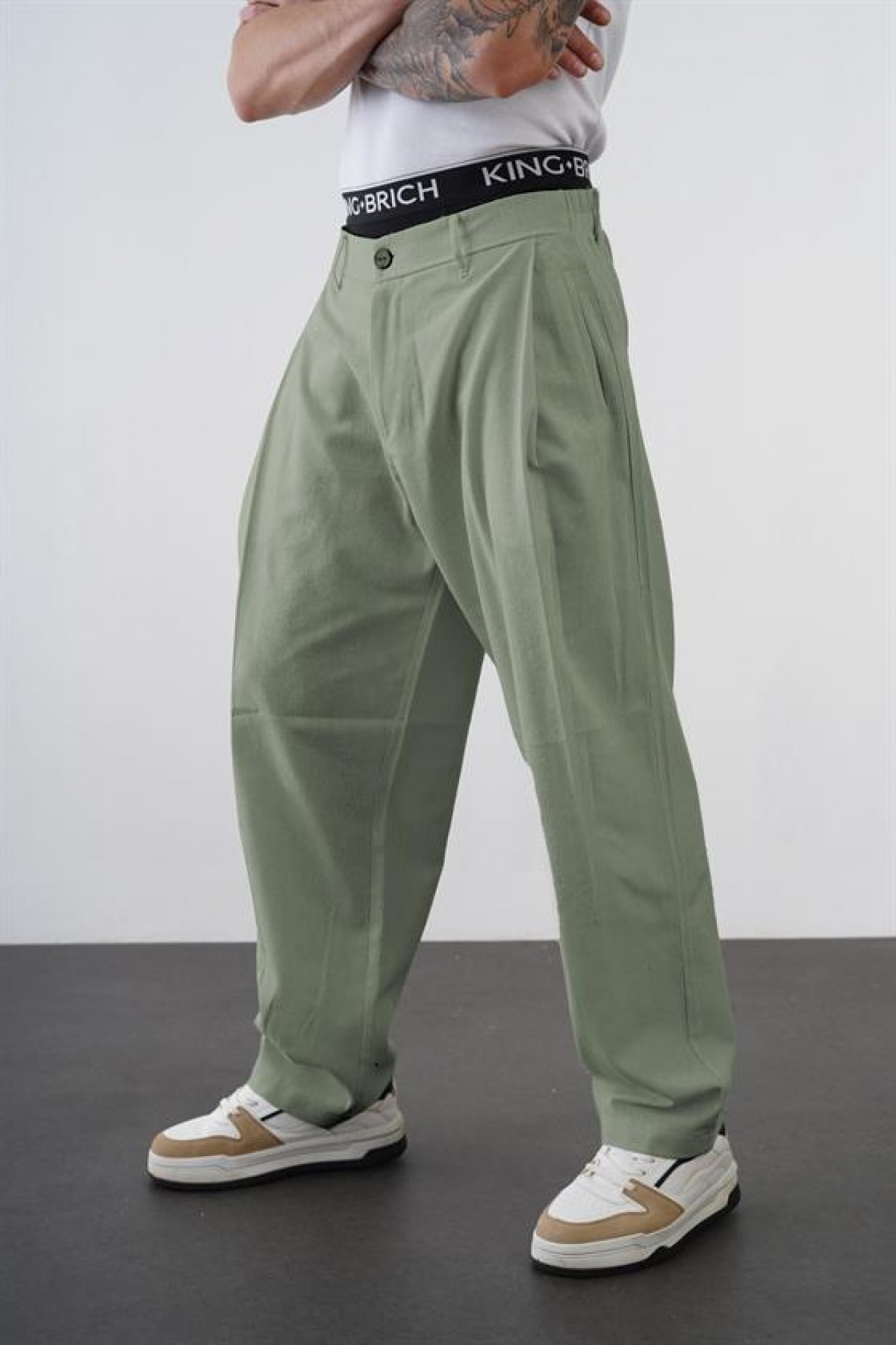 Kingbrich Beli Lastikli Rahat Kesim Keten Erkek Pantolon S