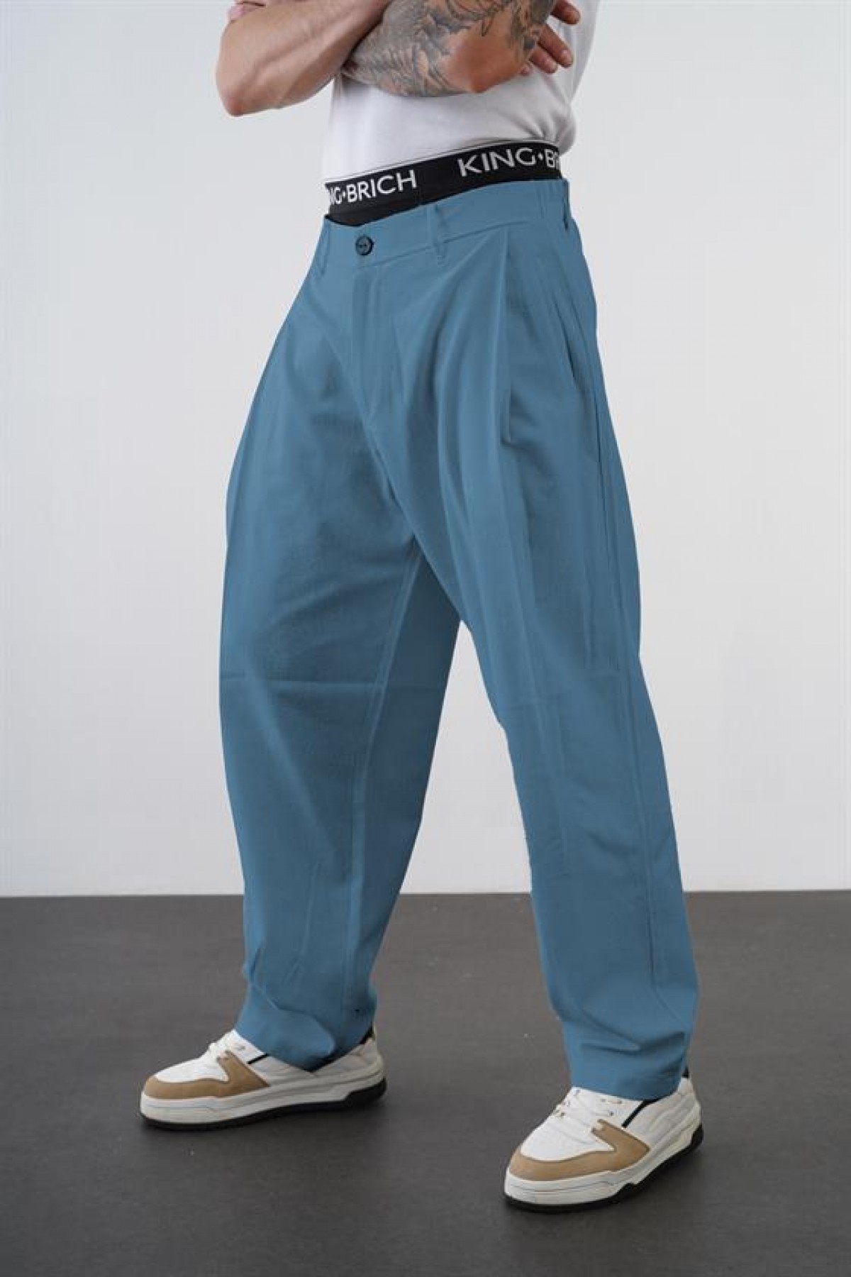 Kingbrich Beli Lastikli Rahat Kesim Keten Erkek Pantolon S