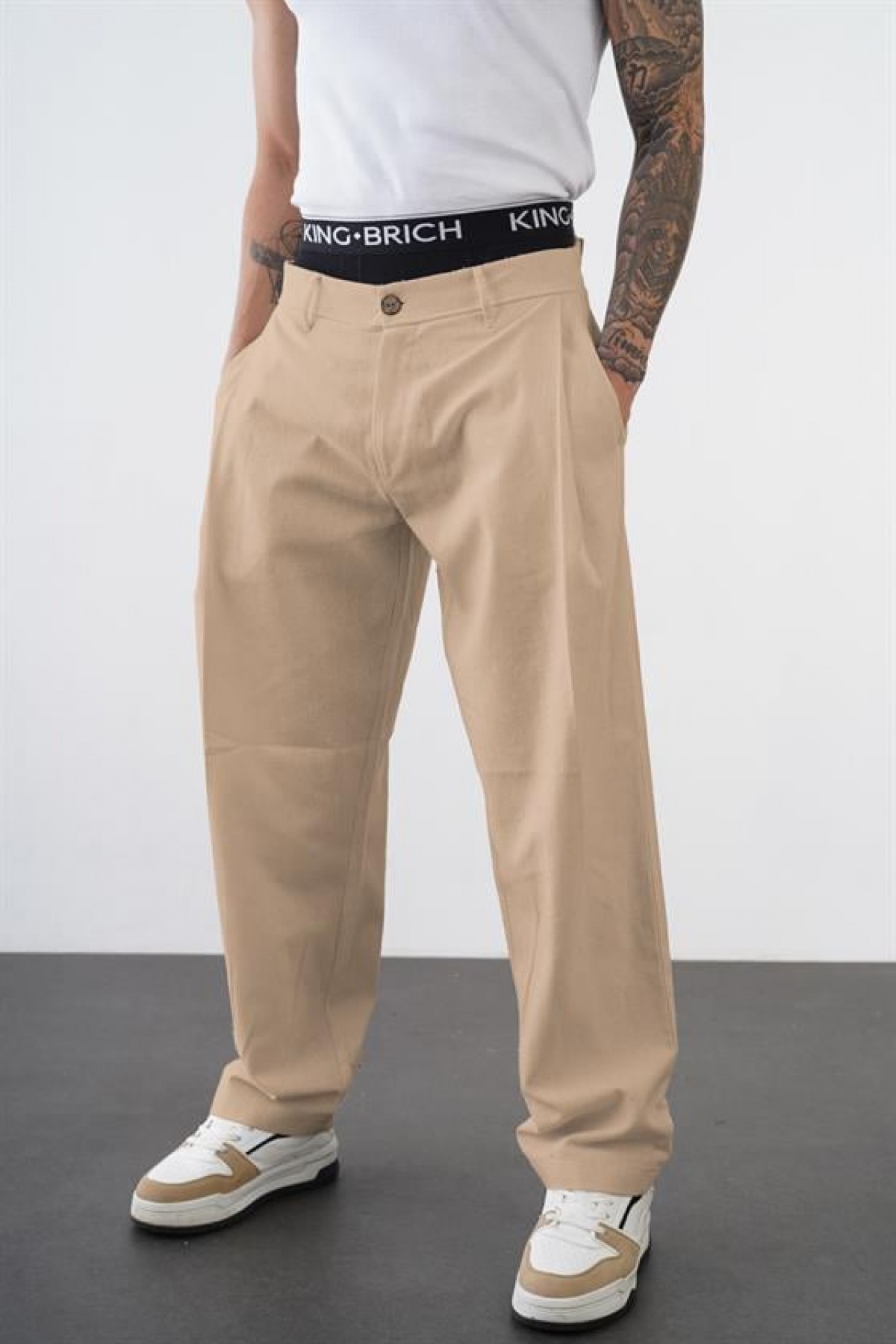 Kingbrich Beli Lastikli Rahat Kesim Keten Erkek Pantolon S