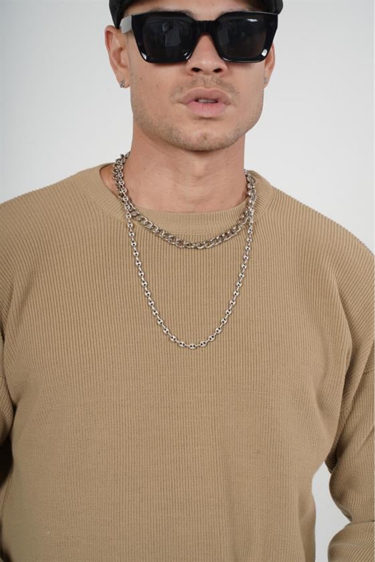 Kingbrich Bisiklet Yaka Oversize Kalıp Erkek Kazak S