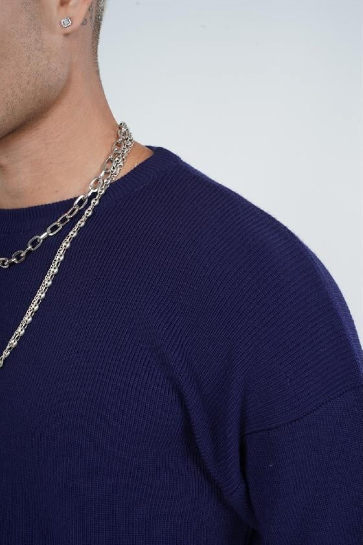 Kingbrich Bisiklet Yaka Oversize Kalıp Erkek Kazak S