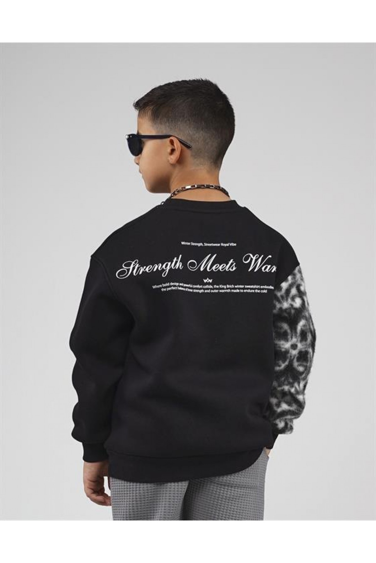 Kingbrich Kids Bisiklet Yaka Kolu Garnili Baskılı Çocuk Sweatshirt 7/8 YAŞ