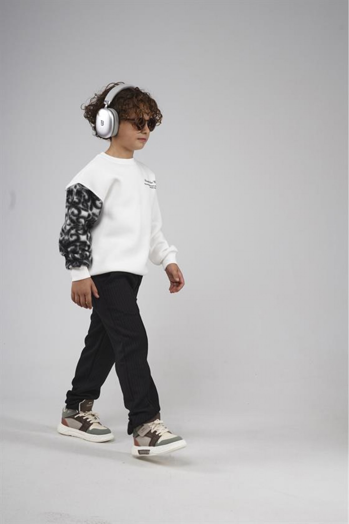 Kingbrich Kids Bisiklet Yaka Kolu Garnili Baskılı Çocuk Sweatshirt 7/8 YAŞ