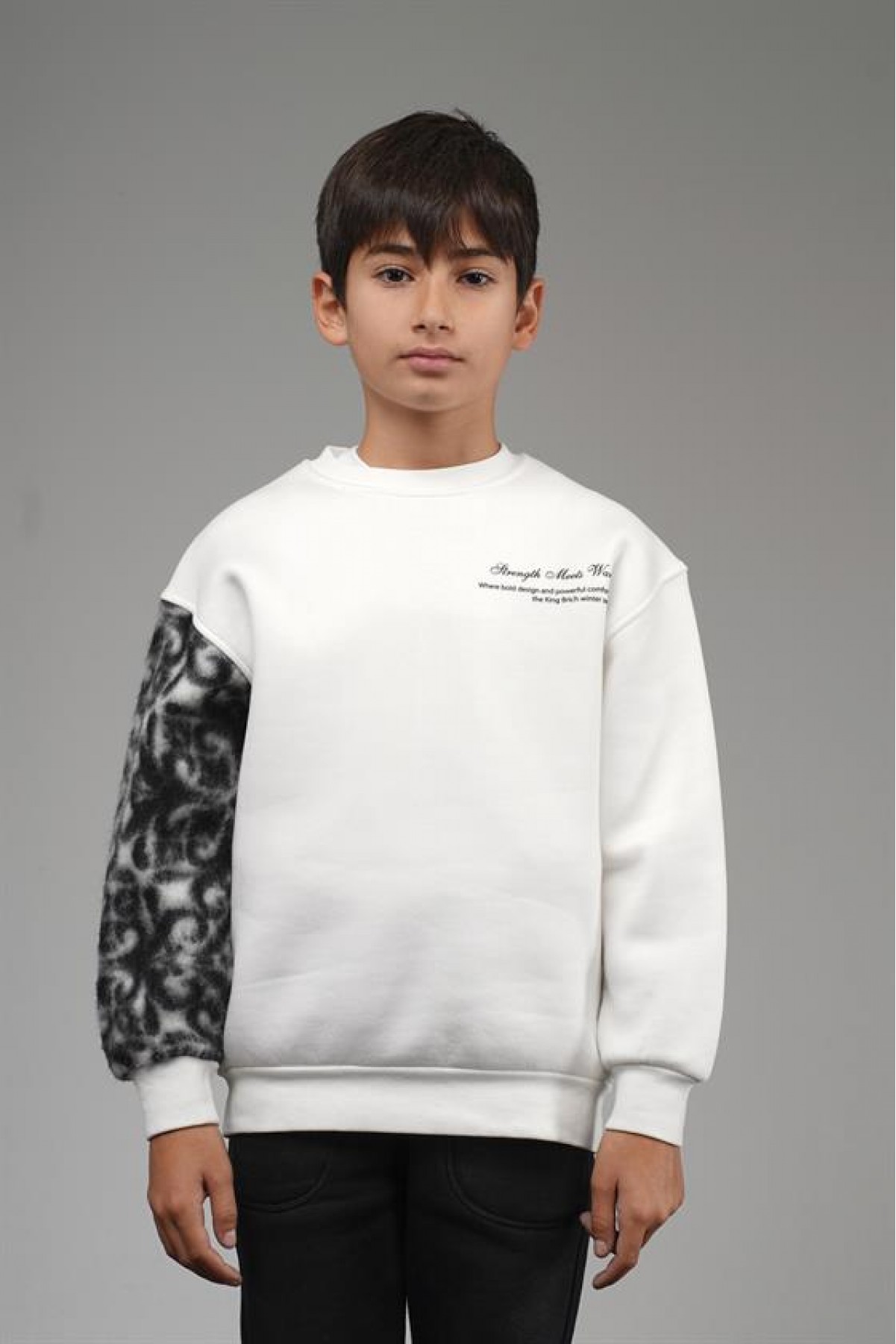 Kingbrich Kids Bisiklet Yaka Kolu Garnili Baskılı Çocuk Sweatshirt 7/8 YAŞ