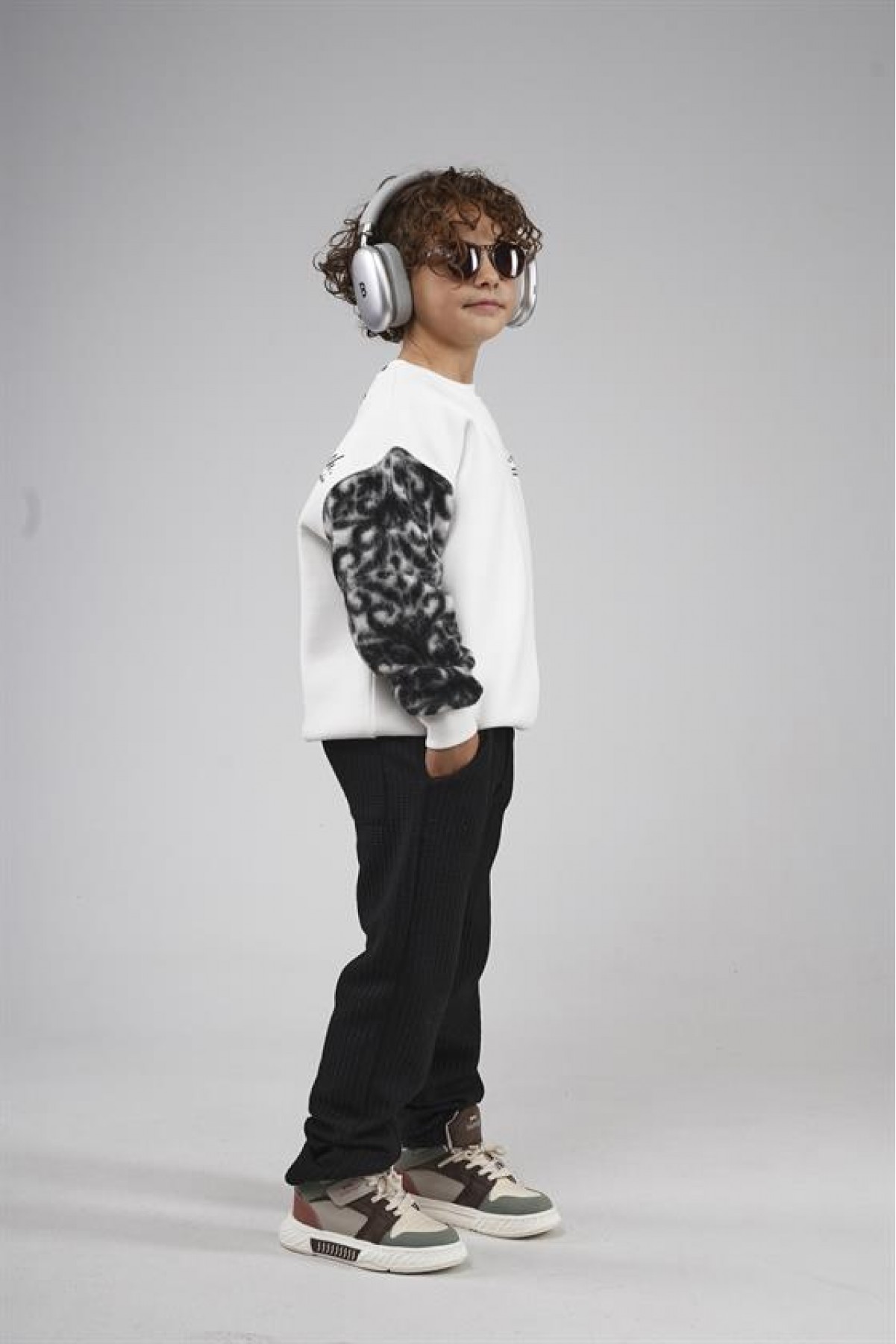 Kingbrich Kids Bisiklet Yaka Kolu Garnili Baskılı Çocuk Sweatshirt 7/8 YAŞ