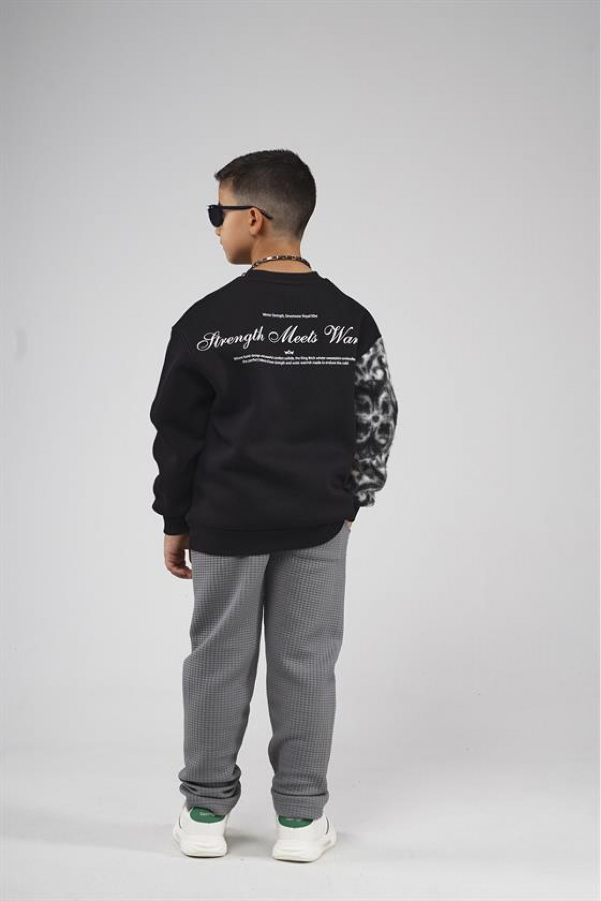 Kingbrich Kids Bisiklet Yaka Kolu Garnili Baskılı Çocuk Sweatshirt 7/8 YAŞ