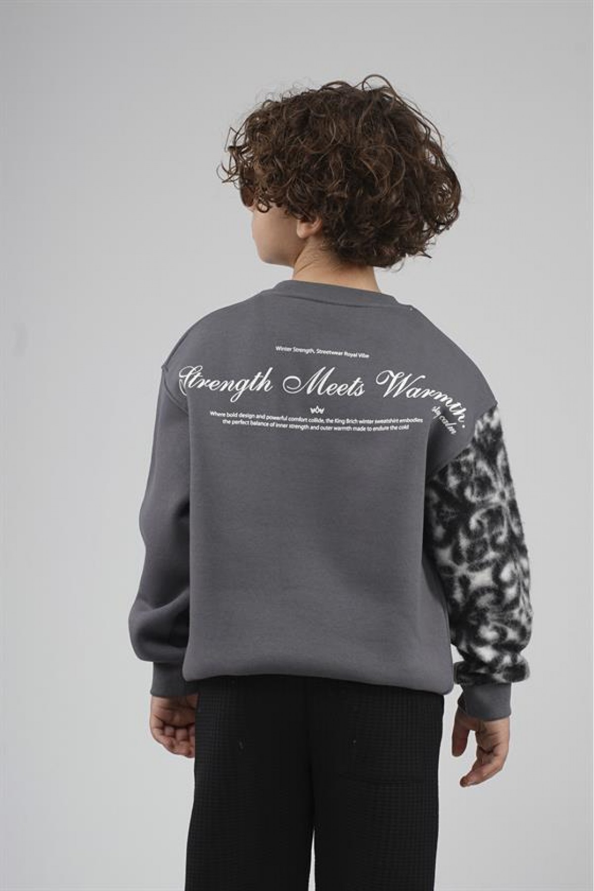 Kingbrich Kids Bisiklet Yaka Kolu Garnili Baskılı Çocuk Sweatshirt 7/8 YAŞ