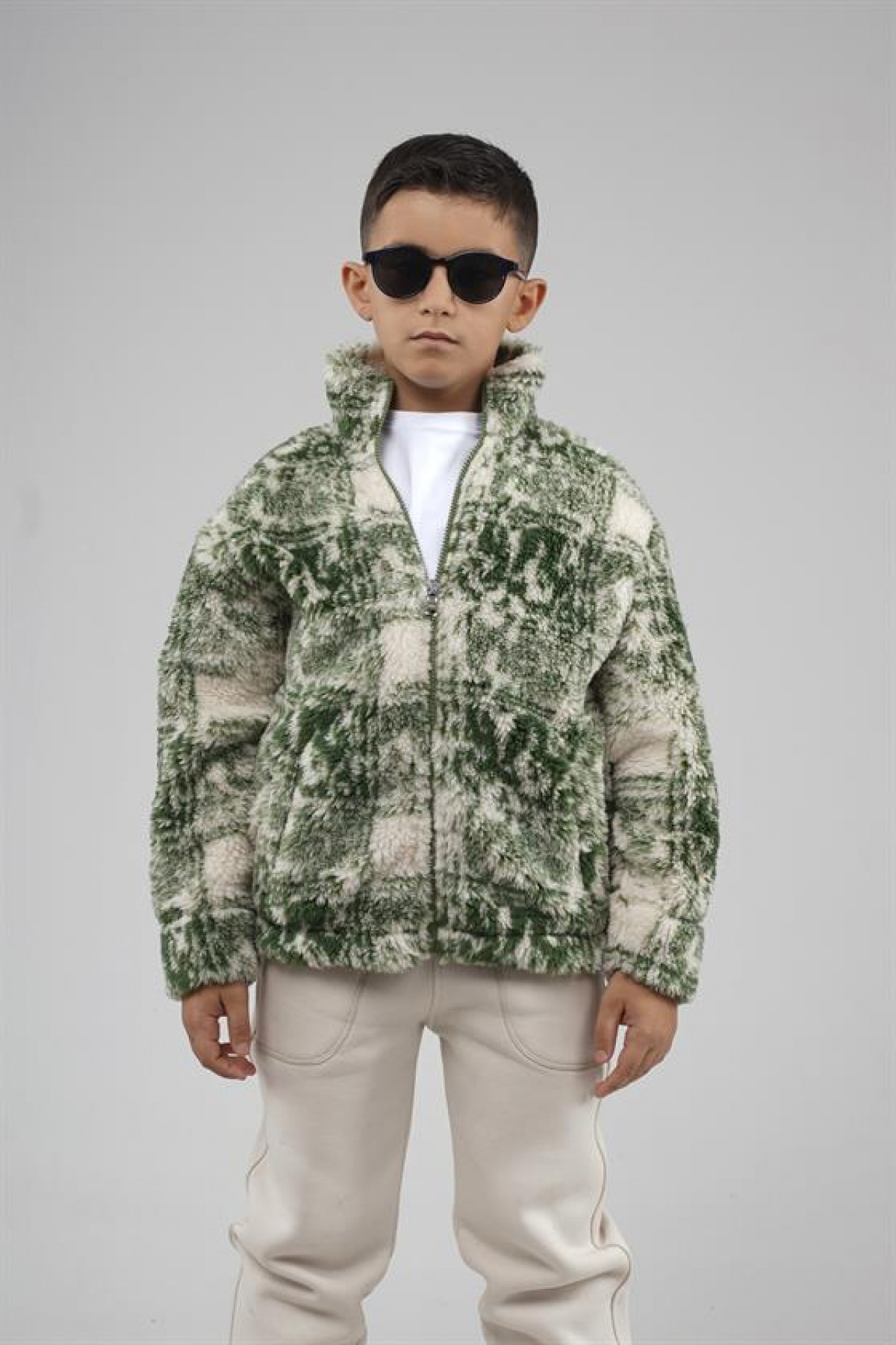 Kingbrich Kids Dik Yaka Fermuarlı Desenli Çocuk Polar 7/8 YAŞ