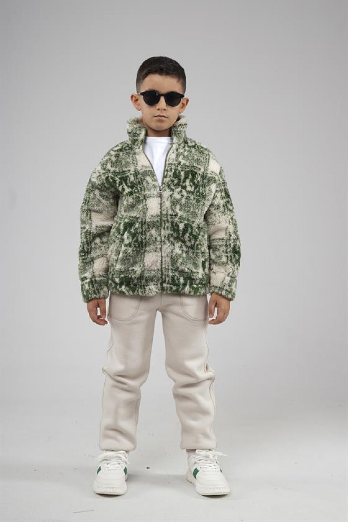 Kingbrich Kids Dik Yaka Fermuarlı Desenli Çocuk Polar 7/8 YAŞ