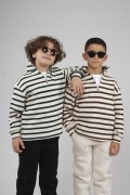 Kingbrich Kids Oversize Kalıp Çizgili Yakası Fermuarlı Sweatshirt 7/8 YAŞ