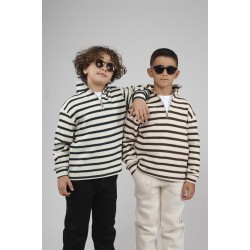 Kingbrich Kids Oversize Kalıp Çizgili Yakası Fermuarlı Sweatshirt 7/8 YAŞ