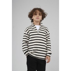 Kingbrich Kids Oversize Kalıp Çizgili Yakası Fermuarlı Sweatshirt 7/8 YAŞ
