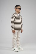 Kingbrich Kids Oversize Kalıp Çizgili Yakası Fermuarlı Sweatshirt 7/8 YAŞ