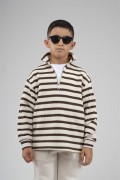 Kingbrich Kids Oversize Kalıp Çizgili Yakası Fermuarlı Sweatshirt 7/8 YAŞ