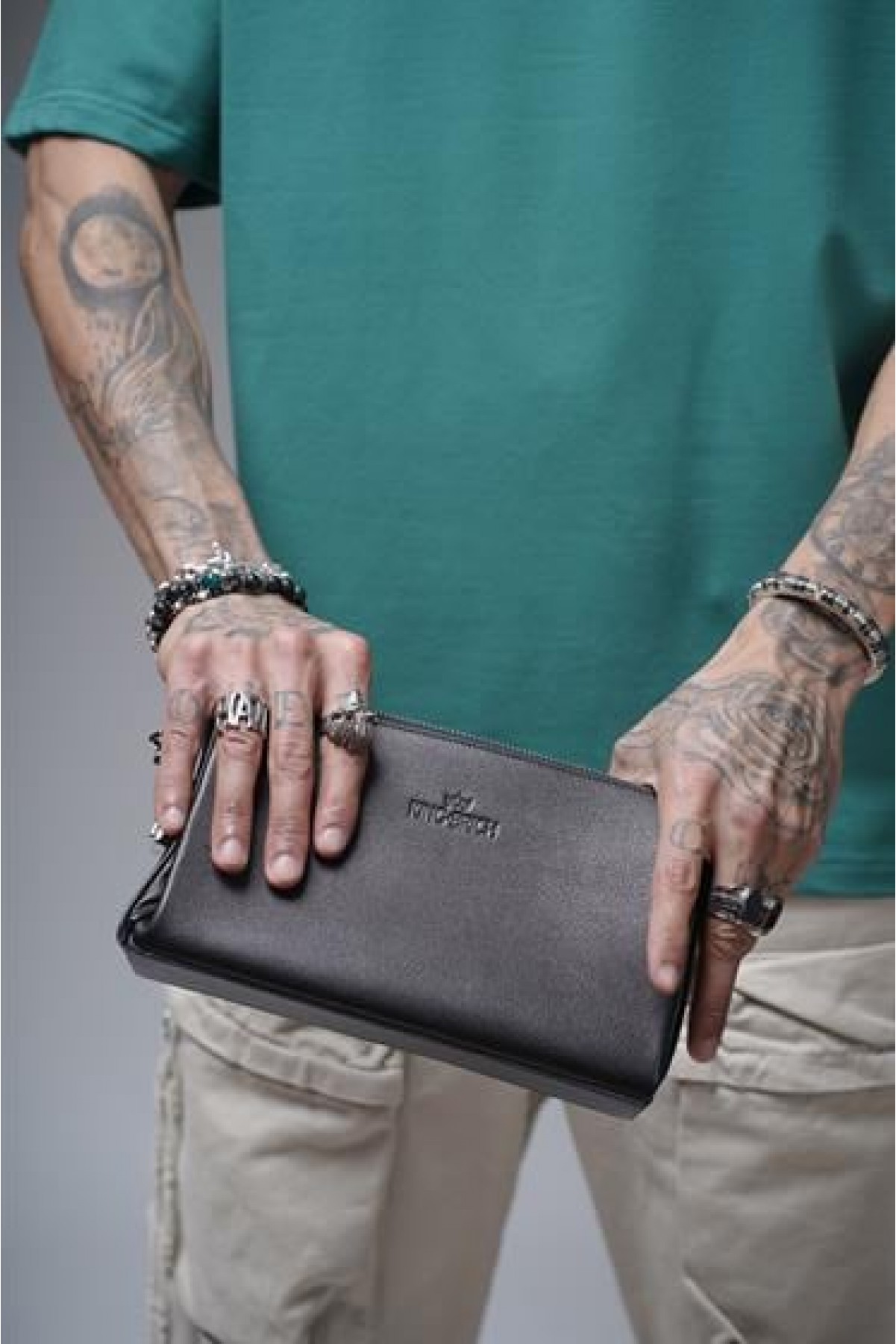 Kingbrich Logolu Hakiki Deri Kaplamalı Unisex El Çantası Tek Ebat