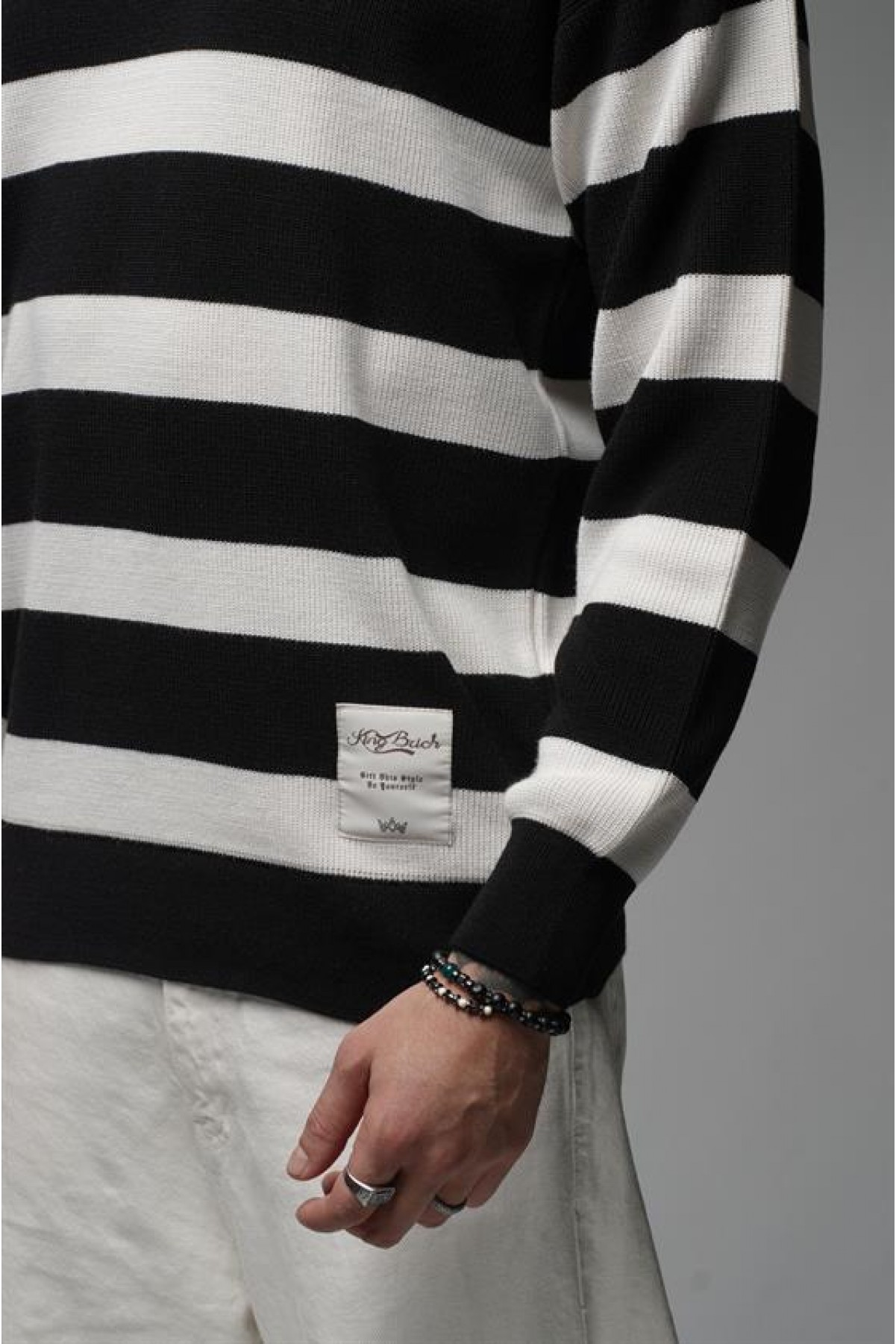 Kingbrich Polo Yaka Çizgili Oversize Kalıp Erkek Kazak S